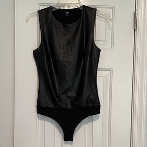 Express Black Faux Leather Sleeveless Bodysuit